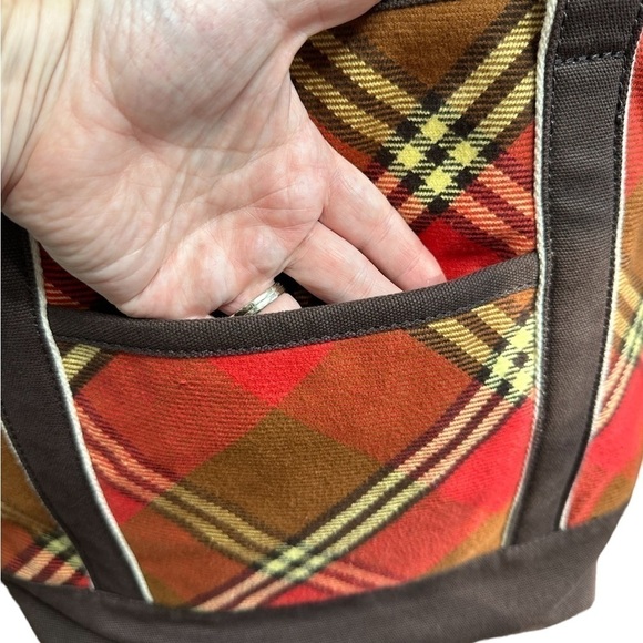 Lands End Tote Bag Red Brown Retired‎ Pattern Very Good Condition Pockets - Picture 7 of 13